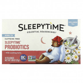 Celestial Seasonings, Wellness Herbal Tea, пробиотики Sleepytime®, без кофеина, 18 чайных пакетиков 25 г (0,89 унции) - описание | фото