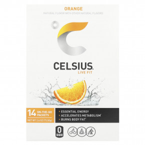 Celsius, Live Fit, апельсин, 14 пакетиков по 5,25 г (0,19 унции) - описание