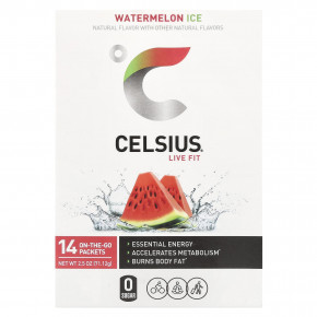 Celsius, Live Fit, арбузный лед, 14 упаковок, готовых к употреблению, по 5,08 г (0,18 унции) - описание | фото