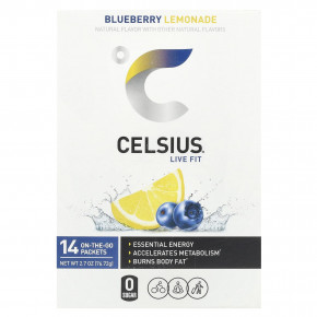 Celsius, Live Fit, черничный лимонад, 14 пакетиков, по 5,48 г (0,19 унции) в Москве - eco-herb.ru | фото