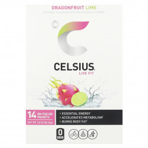 Celsius, Live Fit, драконий фрукт и лайм, 14 пакетиков по 5,74 г (0,2 унции) - описание