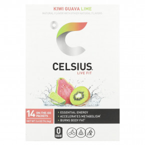 Celsius, Live Fit, киви и гуава, лайм, 14 пакетиков, по 5,31 г (0,19 унции) - описание