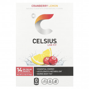 Celsius, Live Fit, клюква и лимон, 14 пакетиков, по 5,54 г (0,2 унции) - описание