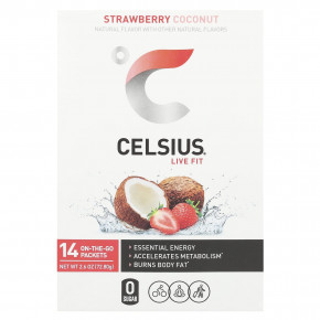 Celsius, Live Fit, клубника и кокос, 14 упаковок, по 5,2 г (0,18 унции) в Москве - eco-herb.ru | фото