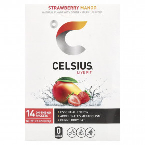 Celsius, Live Fit, клубника и манго, 14 пакетиков по 5,02 г (0,18 унции) в Москве - eco-herb.ru | фото