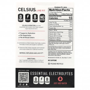 Celsius, Live Fit, увлажнение, незаменимые электролиты, без кофеина, клубника и арбуз, 14 порошковых стиков для увлажнения, по 7,28 г (0,26 унции) в Москве - eco-herb.ru | фото