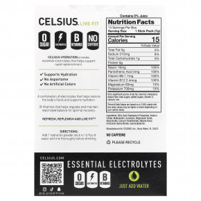 Celsius, Live Fit, увлажнение, незаменимые электролиты, без кофеина, лимон и лайм, 14 стиков в виде порошка для увлажнения, по 7,41 г (0,26 унции) в Москве - eco-herb.ru | фото