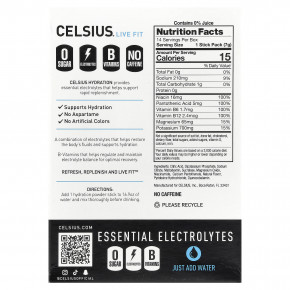 Celsius, Live Fit, увлажнение, незаменимые электролиты, без кофеина, синяя роза, 14 стиков в виде порошка для увлажнения, по 7,28 г (0,26 унции) в Москве - eco-herb.ru | фото