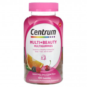 Centrum, Multi + Beauty жевательные таблетки, натуральные вишня, ягоды и апельсин, 100 жевательных таблеток в Москве - eco-herb.ru | фото