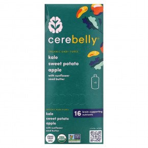 Cerebelly, Organic Baby Puree, Kale, Sweet Potato, Apple with Sunflower Seed Butter , 6 Pouches, 4 oz (113 g) Each в Москве - eco-herb.ru | фото