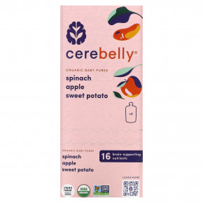 Cerebelly, Organic Baby Puree, Spinach, Apple, Sweet Potato, 6 Pouches, 4 oz (113 g) Each - описание | фото