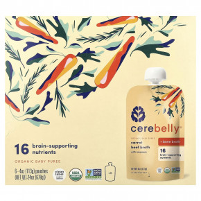 Cerebelly, Органическое детское пюре, морковь, говяжий бульон с розмарином, 6 пакетиков по 113 г (4 унции) - описание | фото