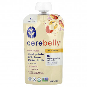 Cerebelly, органическое пюре, для детей от 6 месяцев, батат, фасоль пинто, куриный бульон с тмином, 6 паучей по 113 г (4 унции) в Москве - eco-herb.ru | фото