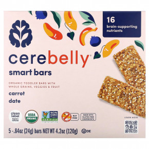 Cerebelly, Smart Bars, органические батончики для малышей, с морковным фиником, 5 батончиков, по 24 г (0,84 унции) - описание | фото