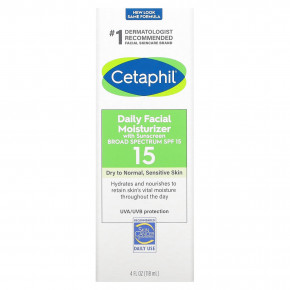 Cetaphil, Ежедневное увлажняющее средство для лица с солнцезащитным кремом, SPF 15, без отдушек, 118 мл (4 жидк. Унции) в Москве - eco-herb.ru | фото