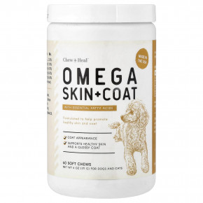 Chew + Heal, Omega Skin + шерсти, для собак и кошек, 60 жевательных таблеток, 171 г (6 унций) в Москве - eco-herb.ru | изображение Chew + Heal, Omega Skin + шерсти, для собак и кошек, 60 жевательных таблеток, 171 г (6 унций) в Москве - eco-herb.ru | фото