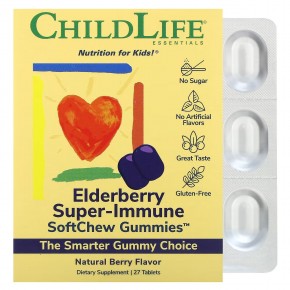 ChildLife, Elderberry Super-Immune SoftMelts, натуральный ягодный вкус, 27 таблеток в Москве - eco-herb.ru | фото