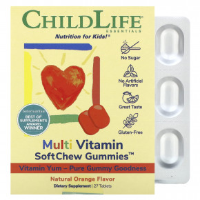 ChildLife Essentials, SoftChew Gummies, мультивитаминный комплекс, со вкусом натурального апельсина, 27 таблеток в Москве - eco-herb.ru | фото