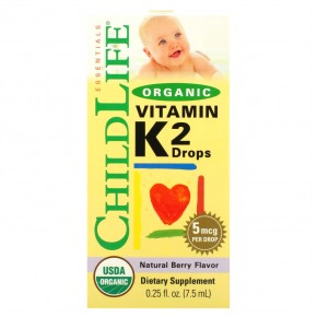 ChildLife Essentials, органический витамин K2 в каплях, натуральный ягодный вкус, 5 мкг, 7,5 мл (0,25 жидк. унции) в Москве - eco-herb.ru | фото