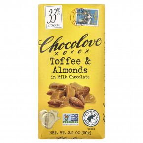 Chocolove, Молочный шоколад с тоффи и миндалем, 33% какао, 90 г (3,2 унции) - описание