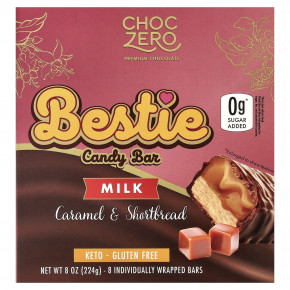 ChocZero, Bestie Candy Bar, батончики с молоком, карамелью и песочным печеньем, 8 батончиков в индивидуальной упаковке, 28 г (1 унция) каждый в Москве - eco-herb.ru | фото