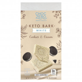 ChocZero, Keto Bark, белый шоколад, печенье и сливки, 8 батончиков в фольге, 90 г (3,2 унции) в Москве - eco-herb.ru | фото