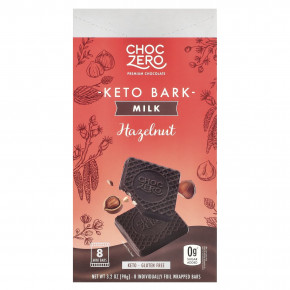 ChocZero, Keto Bark, молочный шоколад, фундук, 8 батончиков, 90 г (3,2 унции) в Москве - eco-herb.ru | фото