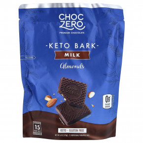 ChocZero, Keto Bark, молочный шоколад, миндаль, 15 мини-батончиков, 170 г (6 унций) в Москве - eco-herb.ru | изображение ChocZero, Keto Bark, молочный шоколад, миндаль, 15 мини-батончиков, 170 г (6 унций) в Москве - eco-herb.ru | фото