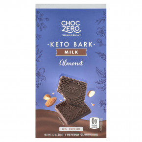 ChocZero, Keto Bark, молочный шоколад, миндаль, 8 батончиков, 90 г (3,2 унции) в Москве - eco-herb.ru | фото