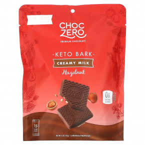 ChocZero, Keto Bark, молочный шоколад, с фундуком, 15 мини-упаковок, 170 г (6 унций) - описание