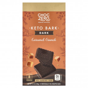 ChocZero, Keto Bark, темный шоколад, хрустящая карамель, 8 батончиков, 90 г (3,2 унции) в Москве - eco-herb.ru | фото