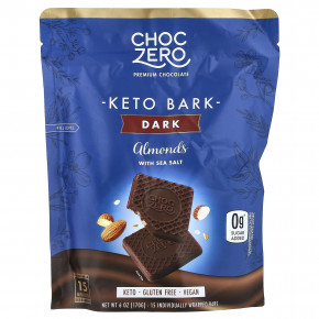 ChocZero, Keto Bark, темный шоколад, миндаль с морской солью, 15 мини-батончиков, 170 г (6 унций) в Москве - eco-herb.ru | фото