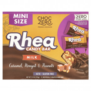 ChocZero, Rhea Candy Bar, молоко, карамель, нуга и арахис, 15 батончиков, 14 г (0,5 унции) каждый - описание | фото