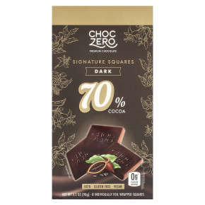 ChocZero, Signature Squares, 70% какао, темный продукт, 8 индивидуально упакованных шоколадных конфет в фольге по 90 г (3,2 унции) в Москве - eco-herb.ru | фото