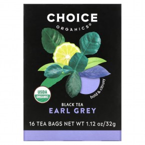 Choice Organic Teas, Black Tea, Earl Grey, 16 чайных пакетиков, 32 г (1,12 унции) - описание