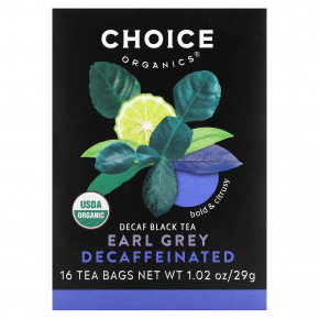 Choice Organic Teas, Черный чай без кофеина, Эрл Грей, 16 чайных пакетиков, 29 г (1,02 унции) в Москве - eco-herb.ru | фото