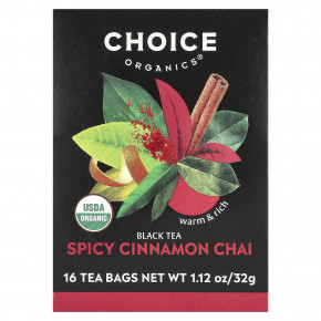 Choice Organic Teas, Черный чай, чай с пряностями и корицей, 16 чайных пакетиков, 32 г (1,12 унции) - описание