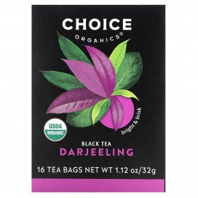 Choice Organic Teas, Черный чай, дарджилинг, 16 чайных пакетиков, 32 г (1,12 унции) - описание | фото