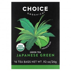 Choice Organic Teas, Green Tea, японский зеленый чай, 16 чайных пакетиков, 26 г (0,92 унции) в Москве - eco-herb.ru | фото