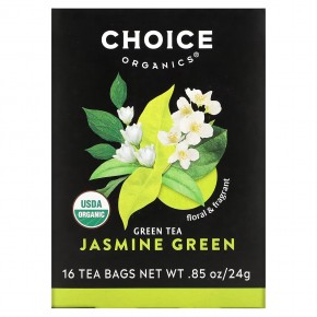 Choice Organic Teas, Green Tea, зеленый жасмин, 16 чайных пакетиков, 24 г (0,85 унции) - описание