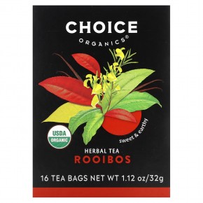 Choice Organic Teas, Herbal Tea, ройбуш, без кофеина, 16 чайных пакетиков, 32 г (1,12 унции) - описание