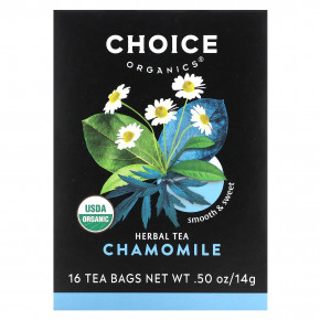 Choice Organic Teas, Herbal Tea, ромашка, без кофеина, 16 чайных пакетиков, 14 г (0,50 унции) - описание