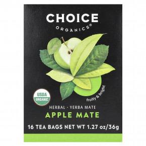 Choice Organic Teas, травяной йерба мате, яблочный мате, 16 чайных пакетиков, 36 г (1,27 унции) - описание | фото