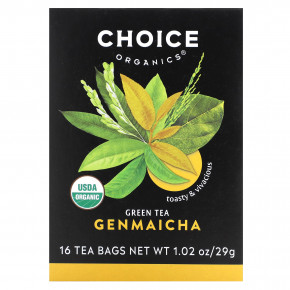 Choice Organic Teas, Зеленый чай, генмайча, 16 чайных пакетиков, 29 г (1,02 унции) - описание | фото