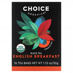 Choice Organics, Black Tea, English Breakfast, 16 чайных пакетиков, 32 г (1,12 унции) - описание