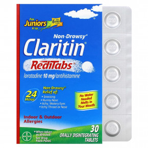 Claritin, Non-Drowsy, Reditabs, для детей от 6 лет, 10 мг, 30 таблеток, растворяющихся во рту - описание | фото