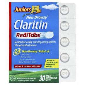Claritin, Non-Drowsy, RediTabs® для юниоров, от 6 лет, 30 таблеток для расщепления в полости рта - описание | фото