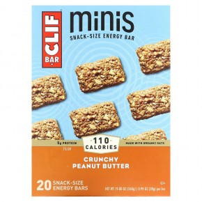 Clif Bar, Minis, Snack-Size Energy Bar, Crunchy Peanut Butter, 20 Bars, 0.99 oz (28 g) Each в Москве - eco-herb.ru | фото
