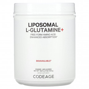 Codeage, Liposomal L-глутамин + порошок, аминокислота в свободной форме, улучшенное усвоение, без ароматизаторов, 5000 мг, 472,5 г (1 фунт) - описание | фото