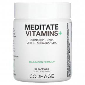 Codeage, Meditate Vitamins+, CognatiQ, витамины с ГАМК, DHH-B и ашвагандой, 60 капсул - описание | фото